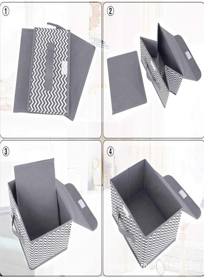 PRANIJ 3 Set Foldable Storage Box Organiser with Lid, Versatile Storage Basket Bins for Wardrobe, Clothes, Toys, Books, and Other Supplies, 1 Large & 2 Small (Wave - Grey) - Image 4
