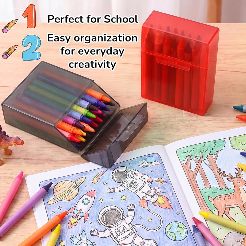 Clabby 4 Pcs Plastic Crayon Organizer Case for 24 Count Crayons Kids Art Supply Storage Box with Lid, Portable Holder for Classroom Home Travel, Fits Standard 24-Pack Crayon (Red,Dark Gray) - Image 4