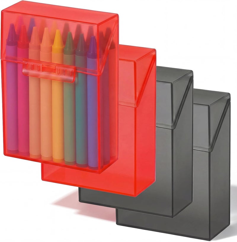 Clabby 4 Pcs Plastic Crayon Organizer Case for 24 Count Crayons Kids Art Supply Storage Box with Lid, Portable Holder for Classroom Home Travel, Fits Standard 24-Pack Crayon (Red,Dark Gray) - Image 1