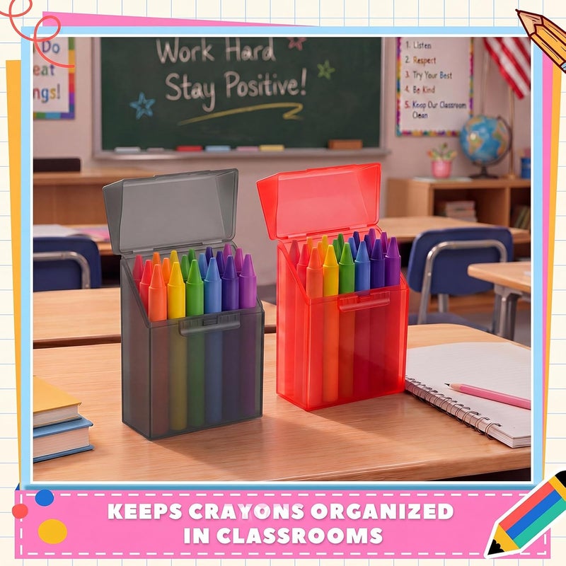 Clabby 4 Pcs Plastic Crayon Organizer Case for 24 Count Crayons Kids Art Supply Storage Box with Lid, Portable Holder for Classroom Home Travel, Fits Standard 24-Pack Crayon (Red,Dark Gray) - Image 5