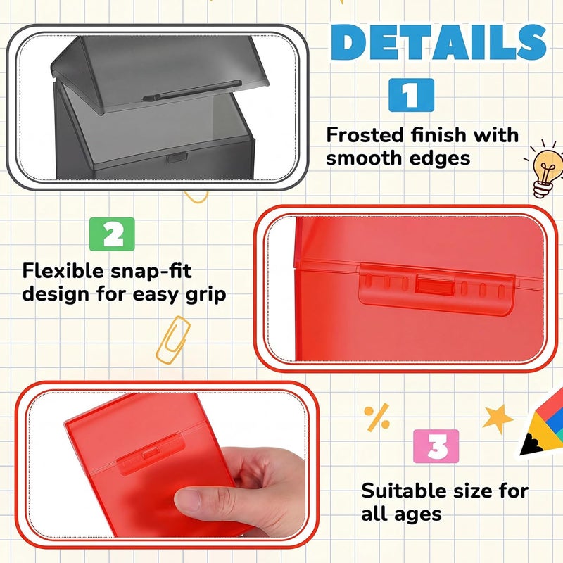 Clabby 4 Pcs Plastic Crayon Organizer Case for 24 Count Crayons Kids Art Supply Storage Box with Lid, Portable Holder for Classroom Home Travel, Fits Standard 24-Pack Crayon (Red,Dark Gray) - Image 3