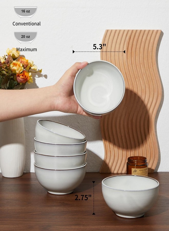 Pokini 5.3" Cereal Bowls & Dessert Bowls Set of 6-20 Oz Small Bowls for Kitchen-Ceramic Bowl for Cereal, Soup, Oatmeal, Salad, Ramen, Noodle, Rice, Yogurt-Dishwasher & Microwave Safe, Moonstone White - Image 2