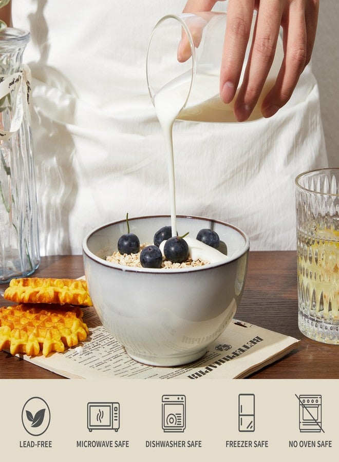 Pokini 5.3" Cereal Bowls & Dessert Bowls Set of 6-20 Oz Small Bowls for Kitchen-Ceramic Bowl for Cereal, Soup, Oatmeal, Salad, Ramen, Noodle, Rice, Yogurt-Dishwasher & Microwave Safe, Moonstone White - Image 3