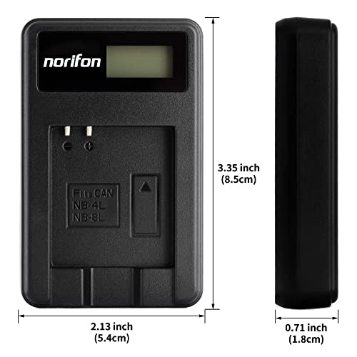 Norifon شاحن USB LCD Norifon NB-4L لكاميرات Canon PowerShot SD750 SD780 وSD1000 وSD1100 وSD1400 وA2200 وA3100 وIXY Digital 60 وIXUS 220 HS وكاميرا Digital IXUS 70 والمزيد - Image 5