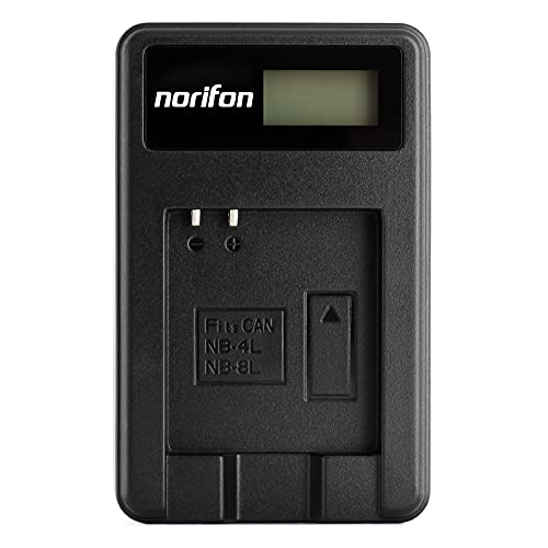 Norifon شاحن USB LCD Norifon NB-4L لكاميرات Canon PowerShot SD750 SD780 وSD1000 وSD1100 وSD1400 وA2200 وA3100 وIXY Digital 60 وIXUS 220 HS وكاميرا Digital IXUS 70 والمزيد - Image 1