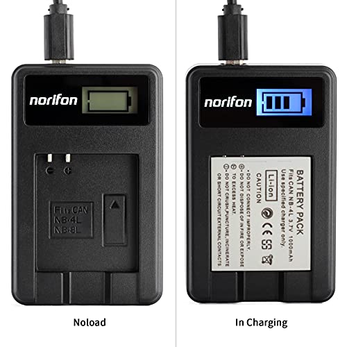 Norifon شاحن USB LCD Norifon NB-4L لكاميرات Canon PowerShot SD750 SD780 وSD1000 وSD1100 وSD1400 وA2200 وA3100 وIXY Digital 60 وIXUS 220 HS وكاميرا Digital IXUS 70 والمزيد - Image 3