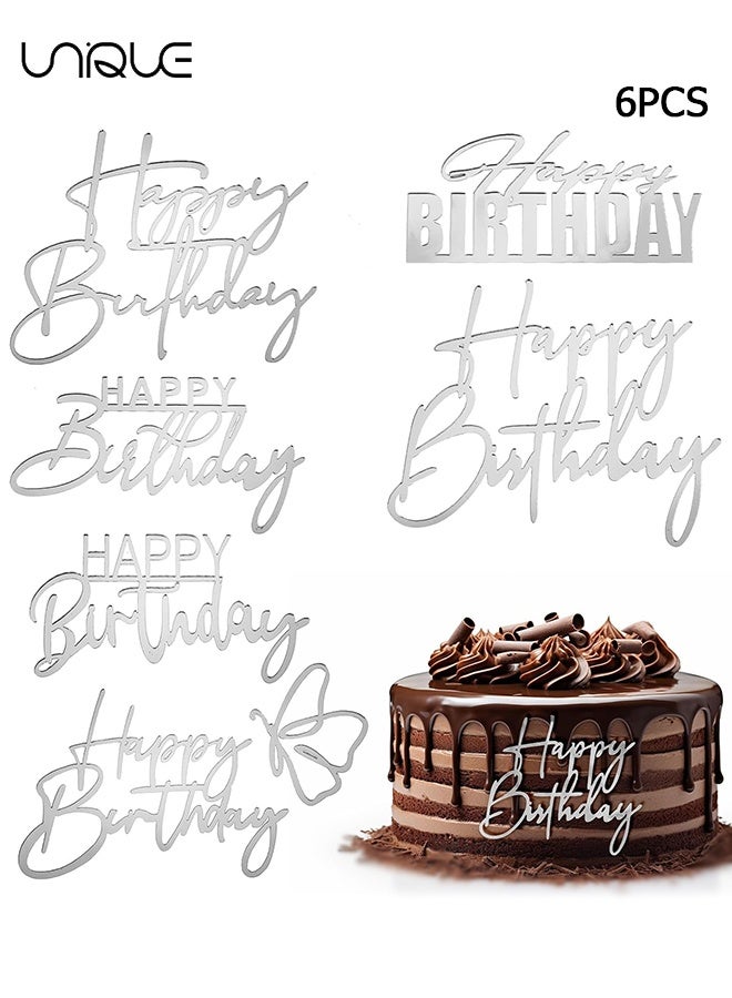 يونيك ستة قطع من رؤوس كعك عيد الميلاد أكريليك - تعليقات كعك عيد ميلاد سعيد - علامات كعكة عيد ميلاد - ديكورات كعك عيد الميلاد - عصا كعك للاحتفال بعيد الميلاد أو الذكرى أو الحفلات (فضي) - Image 1