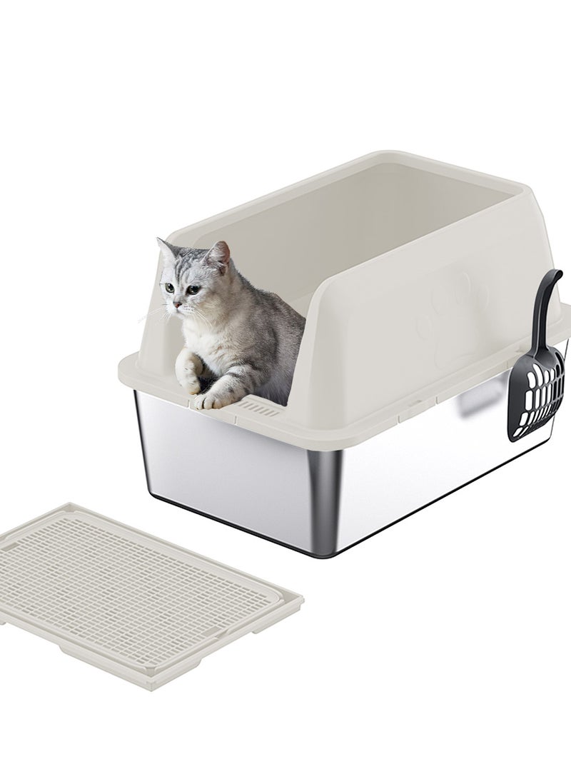 كيدل صندوق قمامة قطط كبير من الفولاذ المقاوم للصدأ مع مغرفة قمامة ومرحاض للقطط وصينية قمامة للقطط وجدار مرتفع وغطاء جانبي غير لاصق ومضاد للتناثر وسهل التنظيف 60 × 40 × 15 سم - Image 1