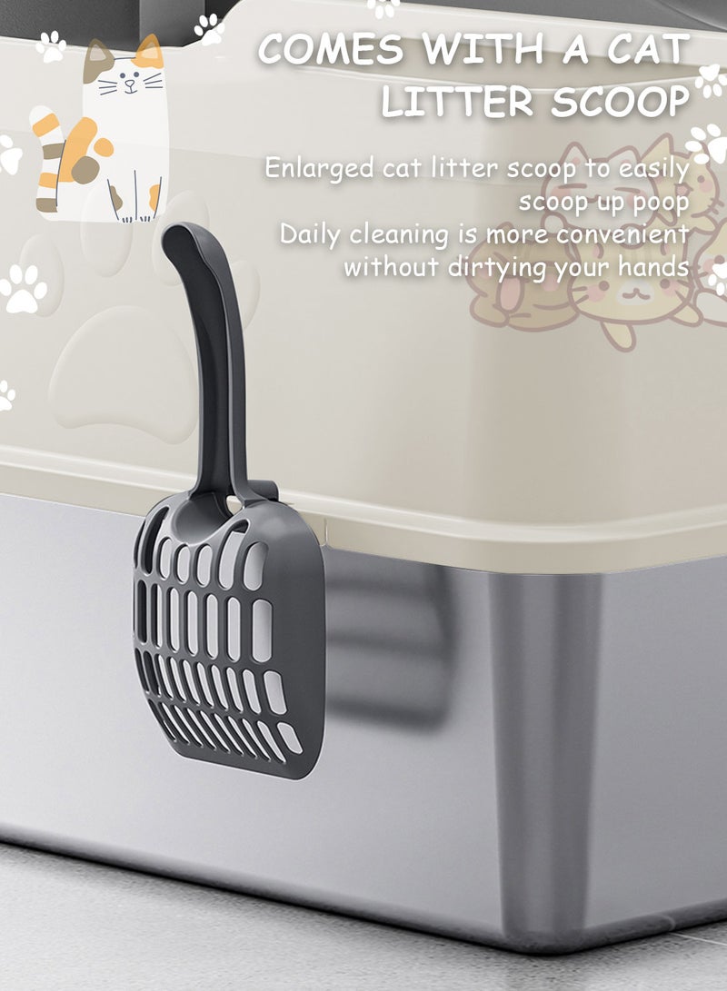 كيدل صندوق قمامة قطط كبير من الفولاذ المقاوم للصدأ مع مغرفة قمامة ومرحاض للقطط وصينية قمامة للقطط وجدار مرتفع وغطاء جانبي غير لاصق ومضاد للتناثر وسهل التنظيف 60 × 40 × 15 سم - Image 5