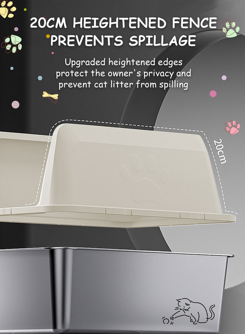 كيدل صندوق قمامة قطط كبير من الفولاذ المقاوم للصدأ مع مغرفة قمامة ومرحاض للقطط وصينية قمامة للقطط وجدار مرتفع وغطاء جانبي غير لاصق ومضاد للتناثر وسهل التنظيف 60 × 40 × 15 سم - Image 4