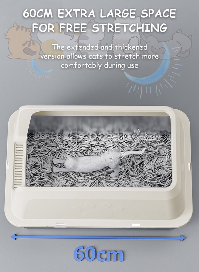 كيدل صندوق قمامة قطط كبير من الفولاذ المقاوم للصدأ مع مغرفة قمامة ومرحاض للقطط وصينية قمامة للقطط وجدار مرتفع وغطاء جانبي غير لاصق ومضاد للتناثر وسهل التنظيف 60 × 40 × 15 سم - Image 3