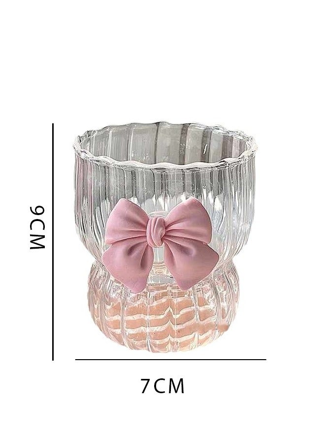 A set of one, pink bow heat-resistant coffee cup, high borosilicate glass cup, vertical striped chubby cup for brewing tea, full of girlish sentiment, suitable for kitchen, outings, bars, and restaurants - Image 2