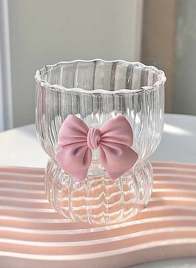 A set of one, pink bow heat-resistant coffee cup, high borosilicate glass cup, vertical striped chubby cup for brewing tea, full of girlish sentiment, suitable for kitchen, outings, bars, and restaurants - Image 3