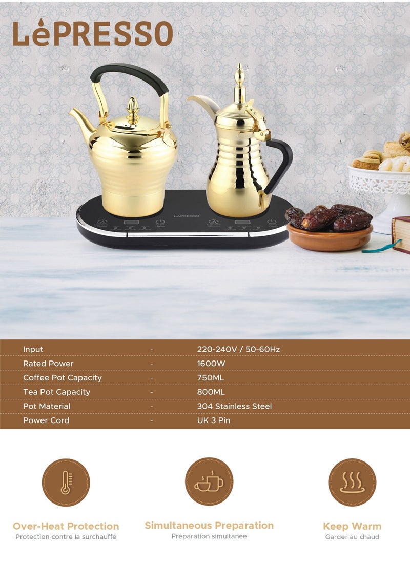 LePRESSO Electrical Arabic Coffee and Tea Maker with 750ml Coffee Machine Capacity and 800ml Tea Dallah Capacity / Stainless Steel / Over-heat Protection / Boils Water and Heats Milk - Gold  - Image 3