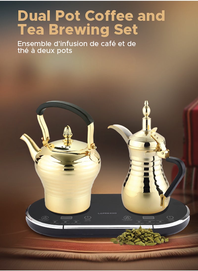 LePRESSO Electrical Arabic Coffee and Tea Maker with 750ml Coffee Machine Capacity and 800ml Tea Dallah Capacity / Stainless Steel / Over-heat Protection / Boils Water and Heats Milk - Gold  - Image 2