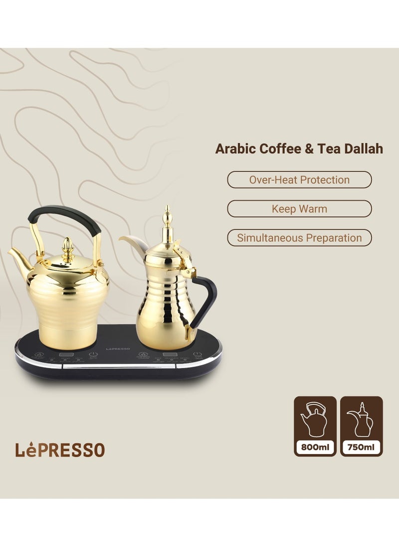 LePRESSO Electrical Arabic Coffee and Tea Maker with 750ml Coffee Machine Capacity and 800ml Tea Dallah Capacity / Stainless Steel / Over-heat Protection / Boils Water and Heats Milk - Gold  - Image 4