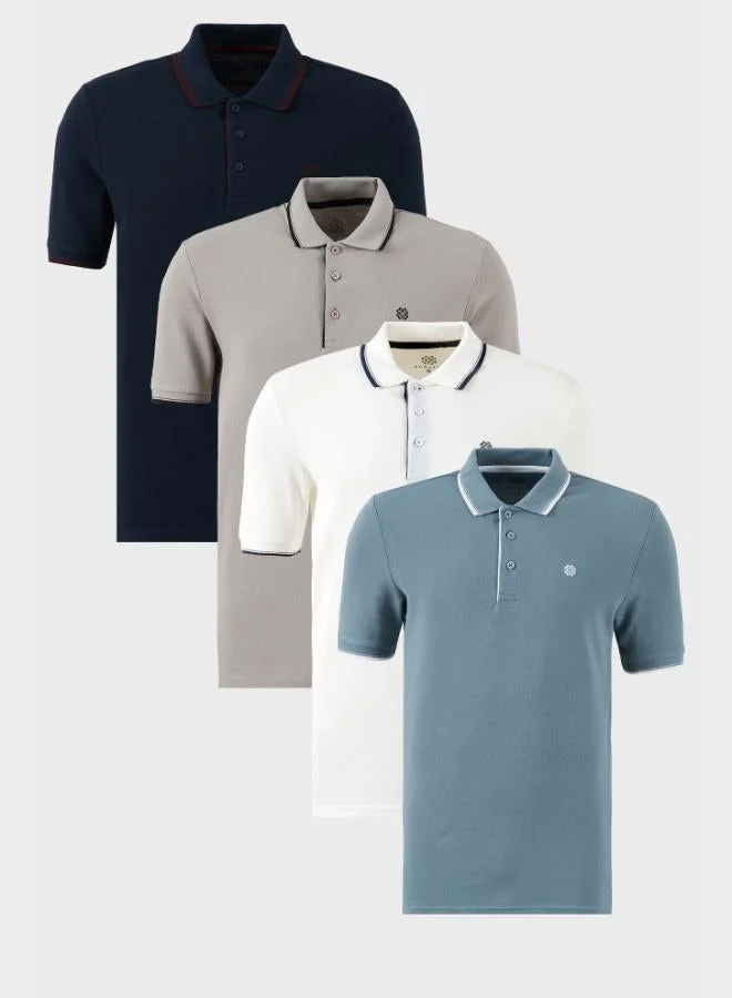 Buratti  Buratti Cotton Slim Fit Striped Detail Buttoned Polo Collar 4-Pack Men's T-Shirt 5902118S4 for Men | Best Price UAE