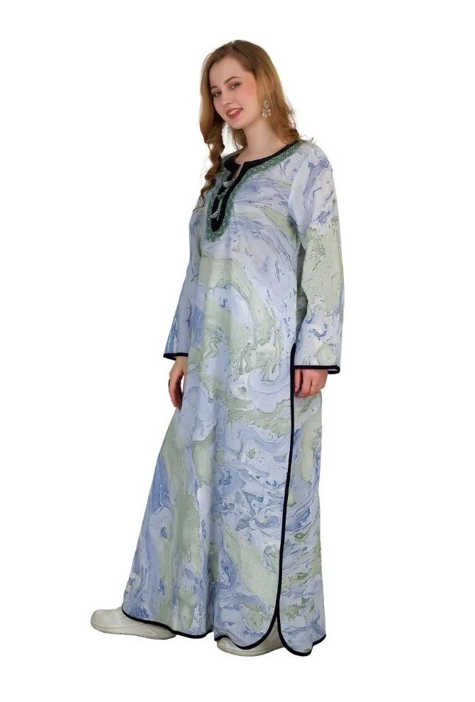 Artemea  SOFT PREMIUM HAND MARBLE PRINTED COTTON EMBROIDEREDJALABIYA WITH SIDE SLIT STYLING for Women | Best Price UAE