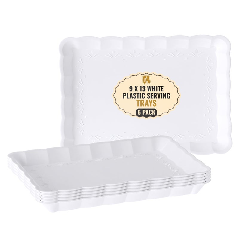 R-kay 6 Pack White Serving Tray - 9 x 13 Inch, Heavy Duty White Serving Trays and Platters for Party - Premium Serving Platters - Image 1
