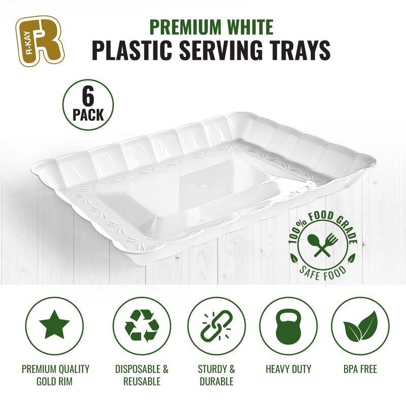 R-kay 6 Pack White Serving Tray - 9 x 13 Inch, Heavy Duty White Serving Trays and Platters for Party - Premium Serving Platters - Image 5
