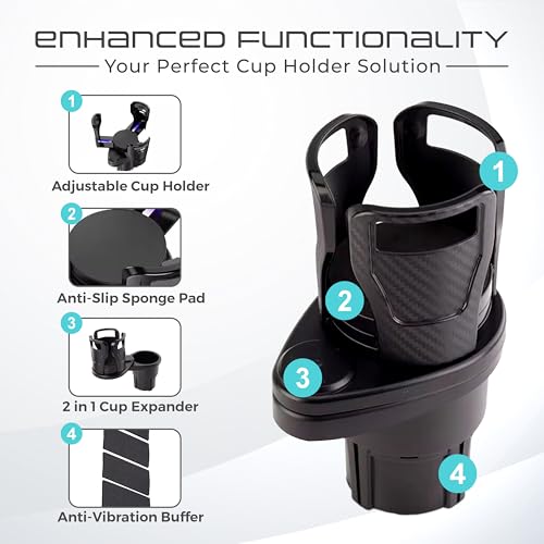 Robustt Dual Car Cup Holder Expander with Adjustable Base, 360 Degree Rotatable Base, Upgraded Expandable Cup Holder Expander for Car, 2 in 1 Multifunctional Automotive Cup Holder Extender (Pack of 1) - Image 4