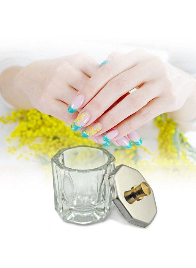 Rolabling Glass Crystal Dappen Dish With Metal Lid Nail Art Acrylic Powder Nail Art Tools (Size2)  - Image 2