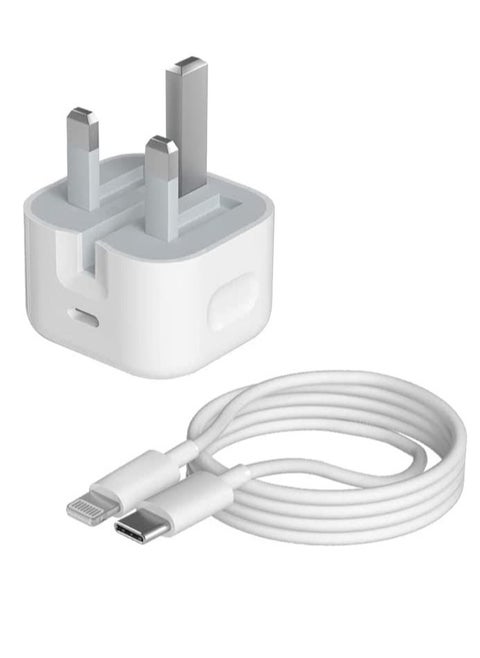 USB C Power Adapter With USB C To Lighting Cable  USB C Plug Charger 20W PD Power Adapter For iPhone 13 / Pro / Promax Wall Adapter UK Plug Fast Charging USB-C Charger iPhone Charger Fast Charging
