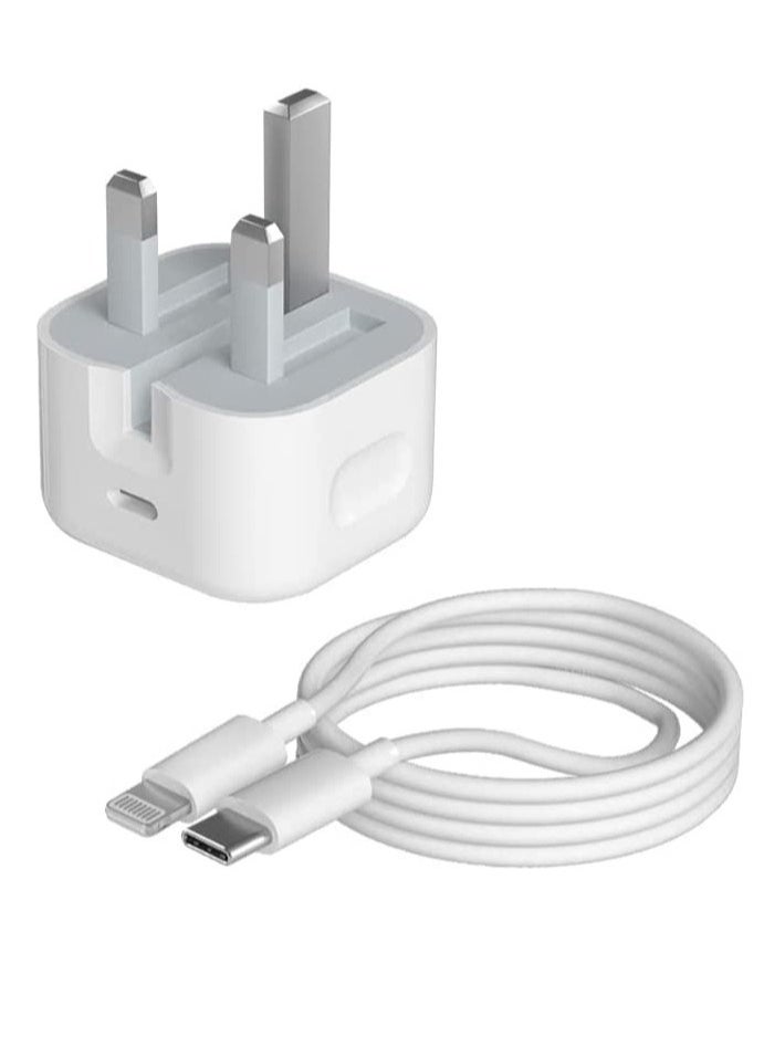 ELTRAZONE - USB C Power Adapter With USB C To Lighting Cable  USB C Plug Charger 20W PD Power Adapter For iPhone 13 / Pro / Promax Wall Adapter UK Plug Fast Charging USB-C Charger iPhone Charger Fast Charging - Image 1