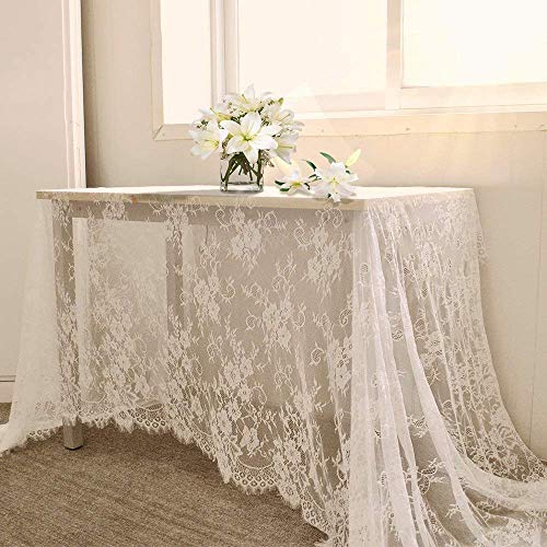 BCOOL B-COOL White Lace Tablecloth 60 X120 Inches Rectangle Vintage Embroidered Bridal Wedding Tablecloths Sheer Overlay for Rustic Outdoor Party Reception Home Decor - Image 1