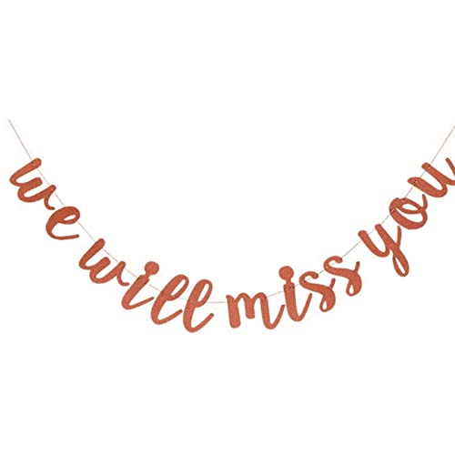 Festiko® We Will Miss You Banner Retirement Party Decorations Retirement Banner Rose Gold Glitter Farewell Decorations Graduation Party Supplies - Image 1