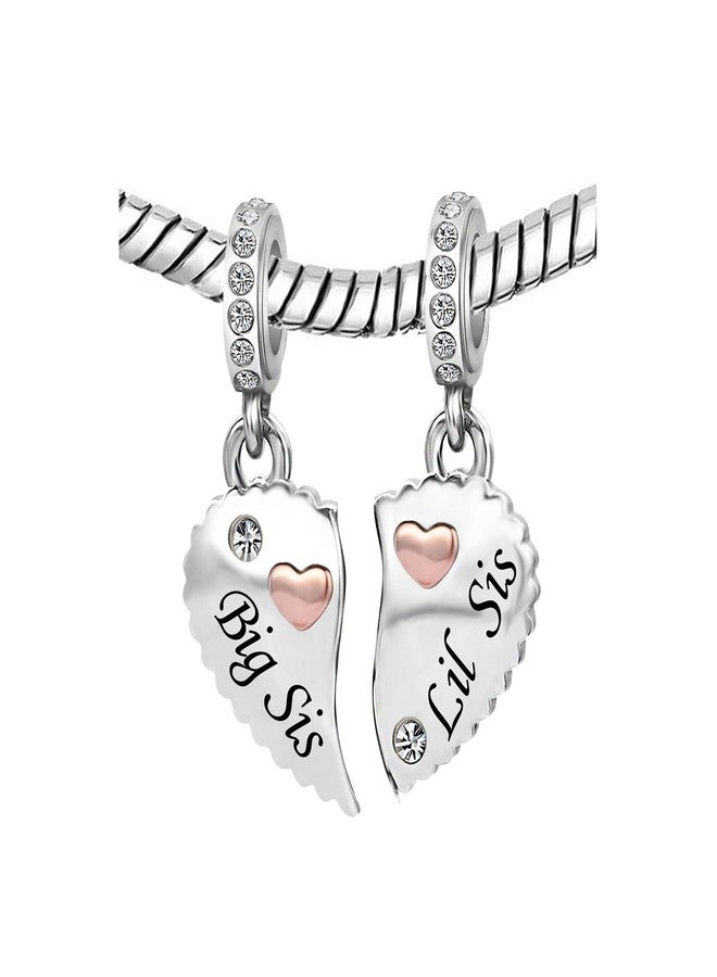 KunBead Big Sister Little Sister Rose Gold Heart Matching Puzzle Dangle Birthday Charms Compatible with Pandora Bracelet for Women - Image 2