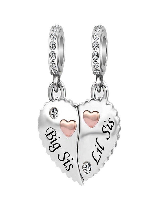 KunBead Big Sister Little Sister Rose Gold Heart Matching Puzzle Dangle Birthday Charms Compatible with Pandora Bracelet for Women - Image 1