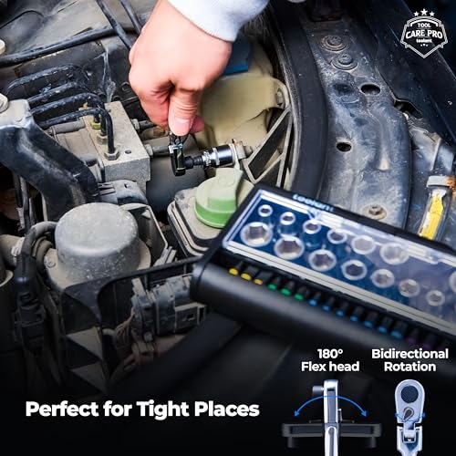 toolant Mini Ratchet Wrench Set 52pcs with Sockets and Screwdriver Bits,EDC tools, 1/4” Dual Flex Head Ratchet Wrench for Tight Space, for Domestic Appliances, Automotive, DIY Home Improvement Project - Image 5