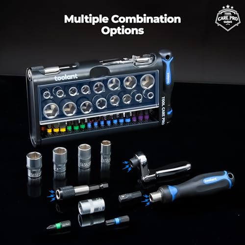 toolant Mini Ratchet Wrench Set 52pcs with Sockets and Screwdriver Bits,EDC tools, 1/4” Dual Flex Head Ratchet Wrench for Tight Space, for Domestic Appliances, Automotive, DIY Home Improvement Project - Image 2