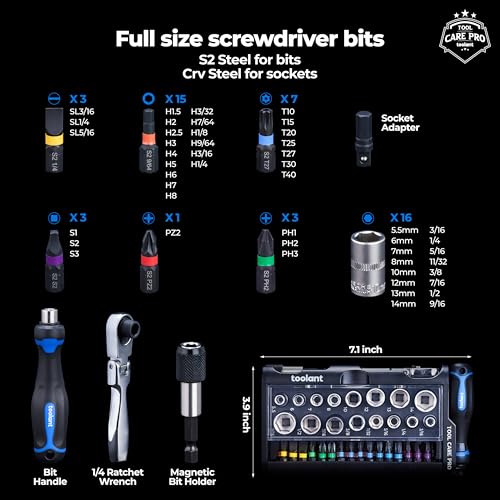toolant Mini Ratchet Wrench Set 52pcs with Sockets and Screwdriver Bits,EDC tools, 1/4” Dual Flex Head Ratchet Wrench for Tight Space, for Domestic Appliances, Automotive, DIY Home Improvement Project - Image 3