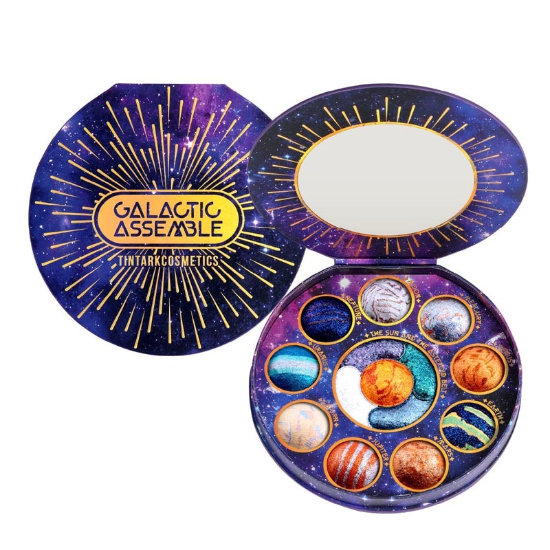 Tintark Galactic Assemble Eyeshadow Palette 14 Colors Glitter Shimmer Metallic Eye Shadow Pallet Brown Blue Galaxy Eye Makeup Palettes Create Spacelike Eyes Make up Vegan  Talc Free