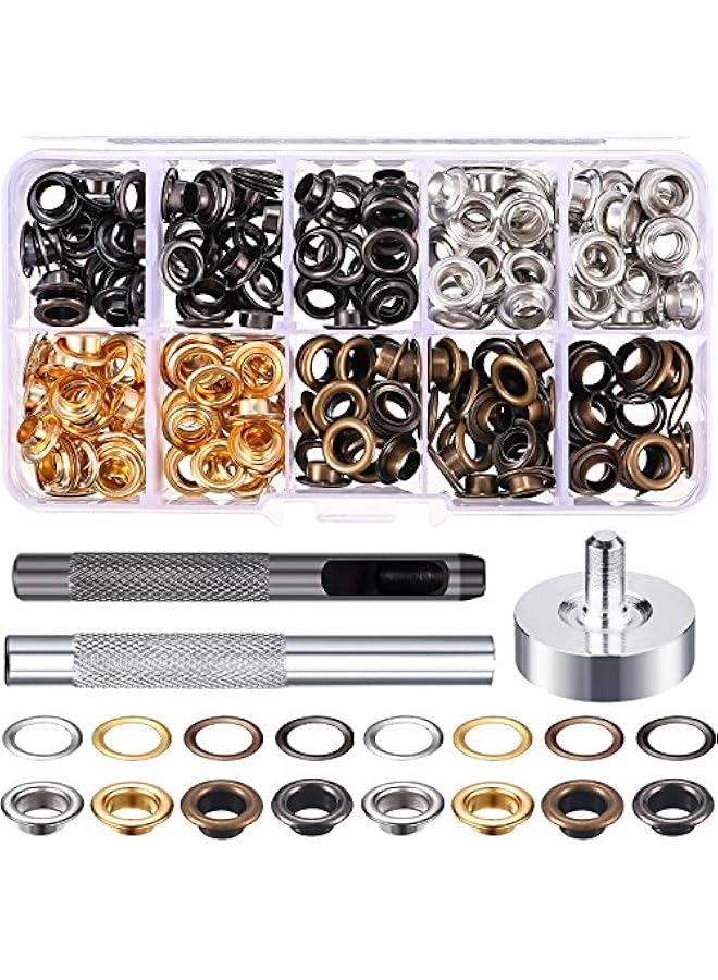 1/4 Inch Grommet Kit 200 Sets Grommets Eyelets with 3 Pieces Install Tool Kit and Box for Shoes Clothes Crafts Bag  - Image 1