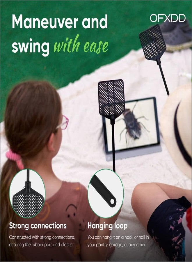 OFXDD Rubber Fly Swatter, Long Fly Swatter Pack, Fly Swatter Heavy Duty, All Black Colors (3 Pack) - Image 2