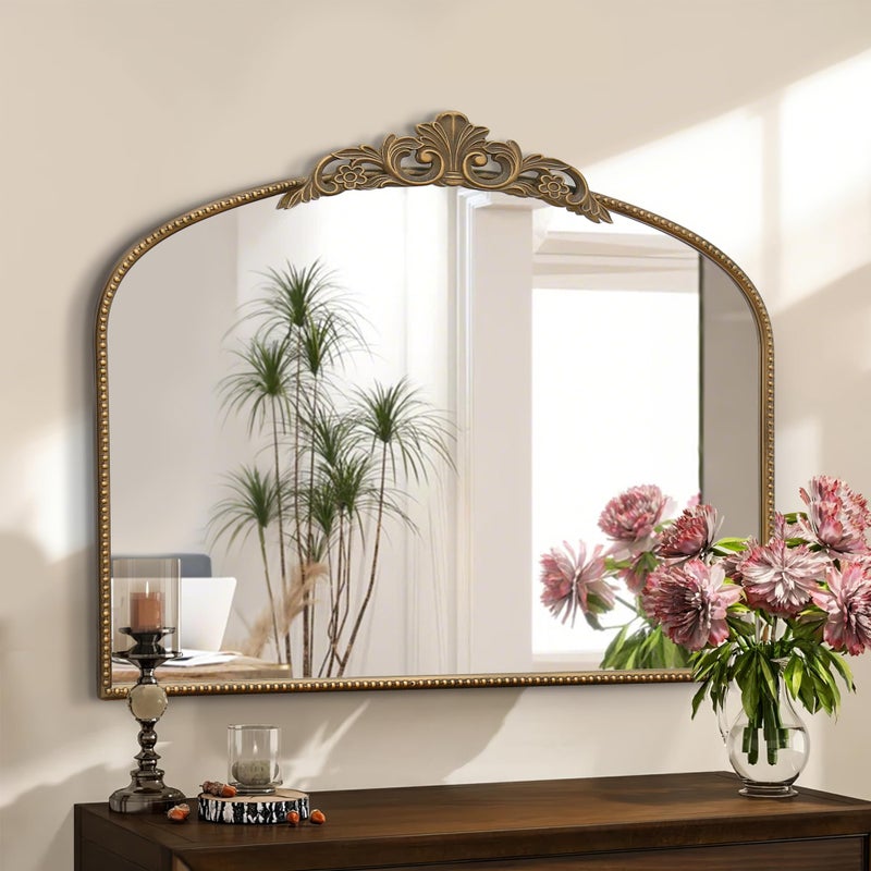Micasso Large Antique Gold Mirror: 29"x 36" French Baroque Arched Mirror - Traditional Ornate Vintage Mirrors for Wall/Mantel/Entryway/Bathroom/Hallway - Home Decor for Living Room - Image 1