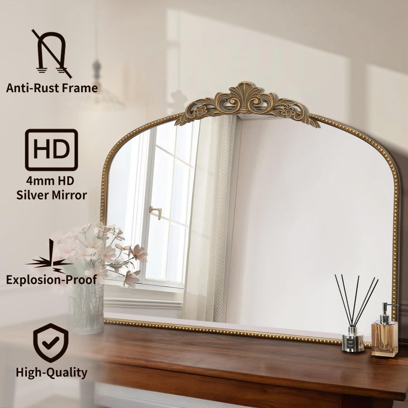 Micasso Large Antique Gold Mirror: 29"x 36" French Baroque Arched Mirror - Traditional Ornate Vintage Mirrors for Wall/Mantel/Entryway/Bathroom/Hallway - Home Decor for Living Room - Image 3