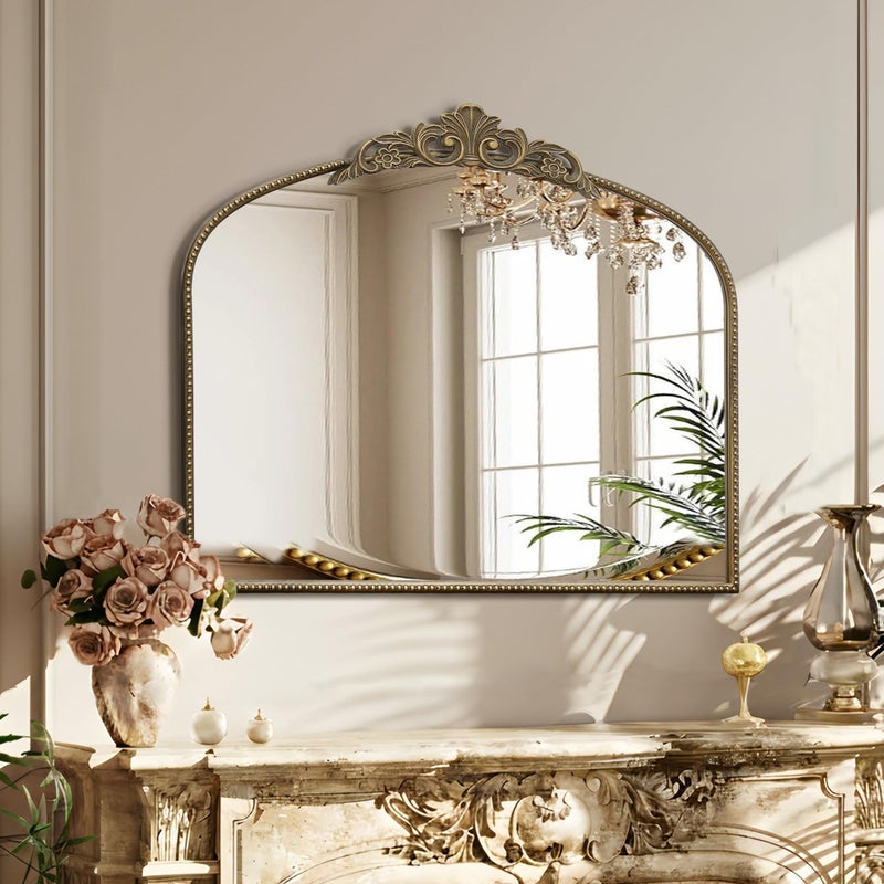 Micasso Large Antique Gold Mirror: 29"x 36" French Baroque Arched Mirror - Traditional Ornate Vintage Mirrors for Wall/Mantel/Entryway/Bathroom/Hallway - Home Decor for Living Room - Image 5
