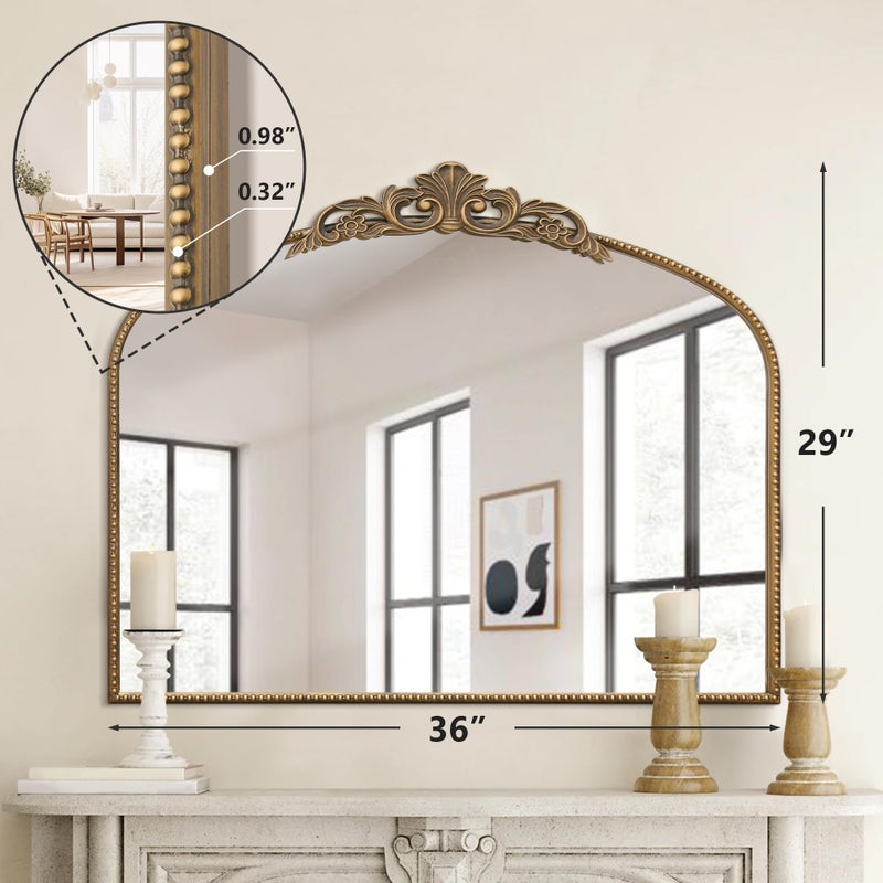 Micasso Large Antique Gold Mirror: 29"x 36" French Baroque Arched Mirror - Traditional Ornate Vintage Mirrors for Wall/Mantel/Entryway/Bathroom/Hallway - Home Decor for Living Room - Image 4
