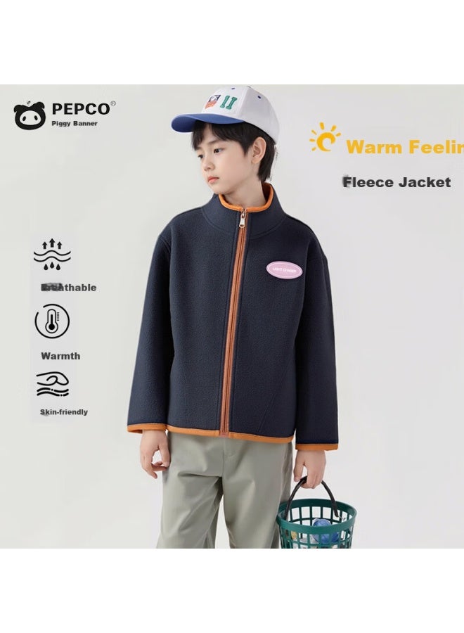 Pepco Uni Kids Stand Collar Fleece Casual Jacket New Fleece Top Navy Blue 120 - Image 1