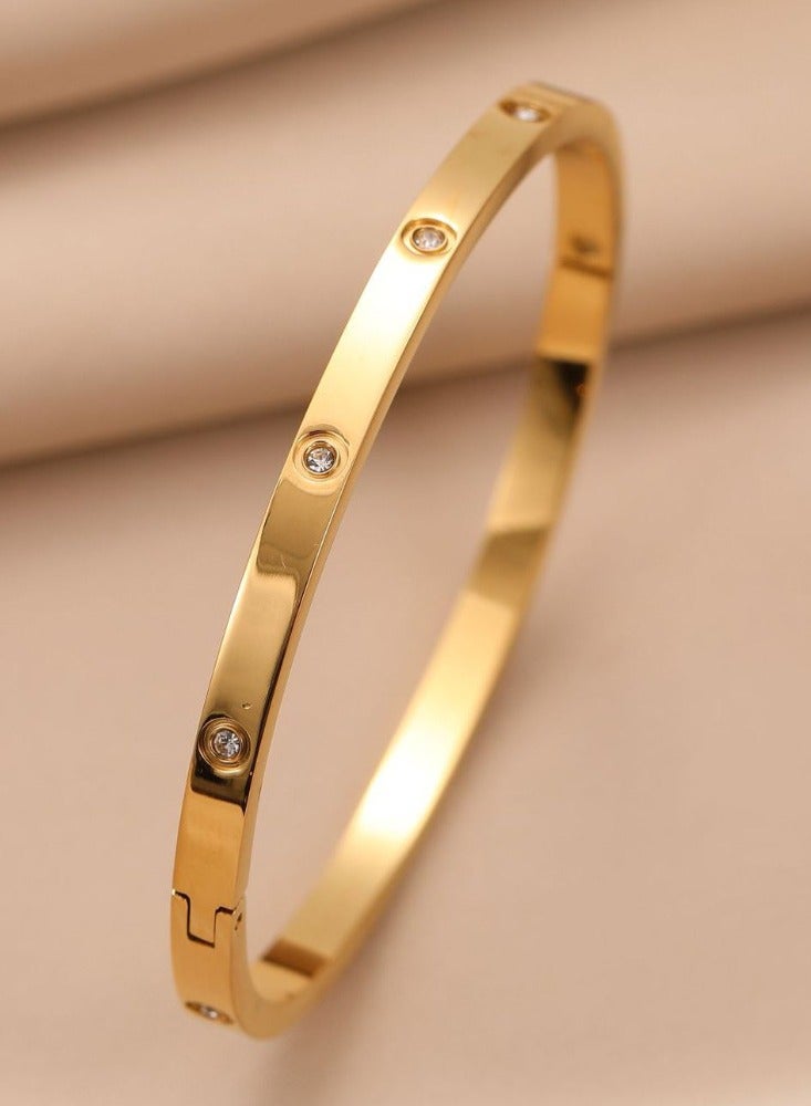 سوار ذهبي للبنات بأحجار الزركونيا المكعبة من الفولاذ المقاوم للصدأ مع سوار بيضاوي من الكريستال أفضل هدايا للحب في عيد الحب وعيد الميلاد - Image 1