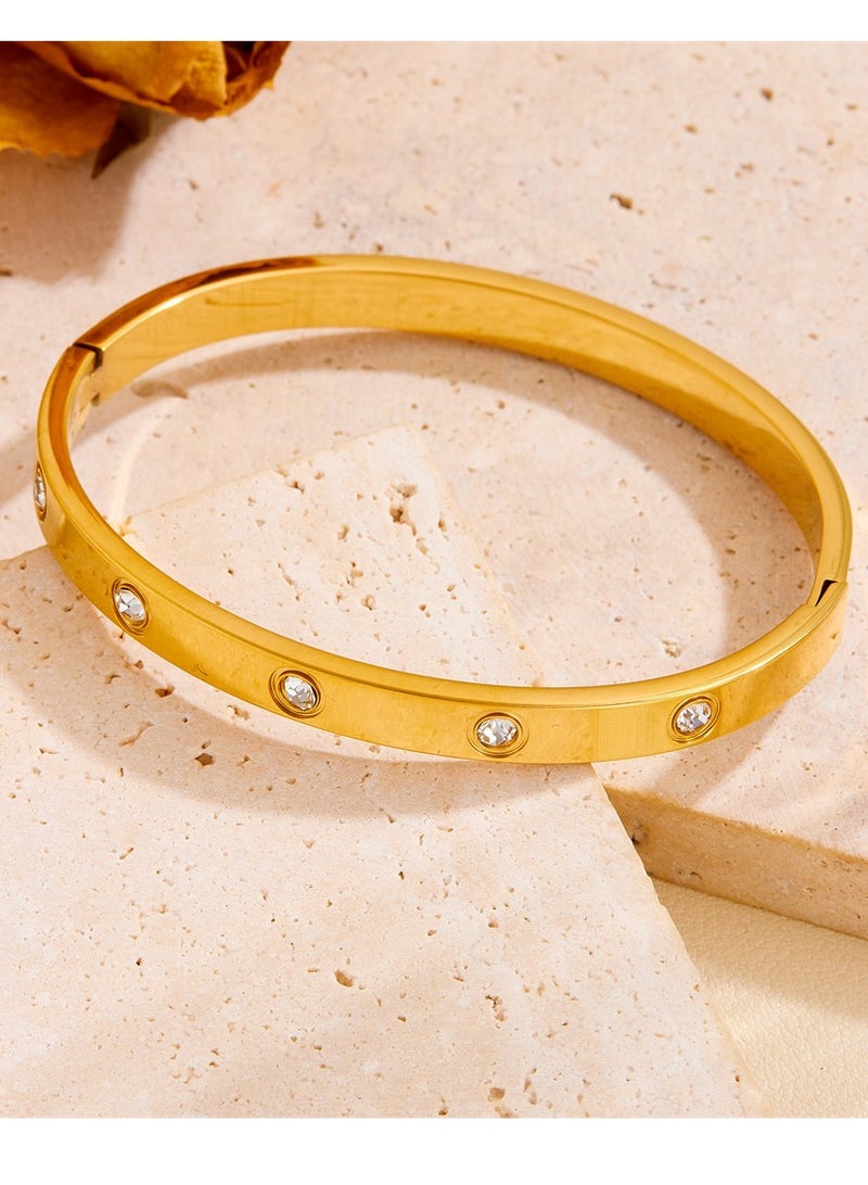 سوار ذهبي للبنات بأحجار الزركونيا المكعبة من الفولاذ المقاوم للصدأ مع سوار بيضاوي من الكريستال أفضل هدايا للحب في عيد الحب وعيد الميلاد - Image 2