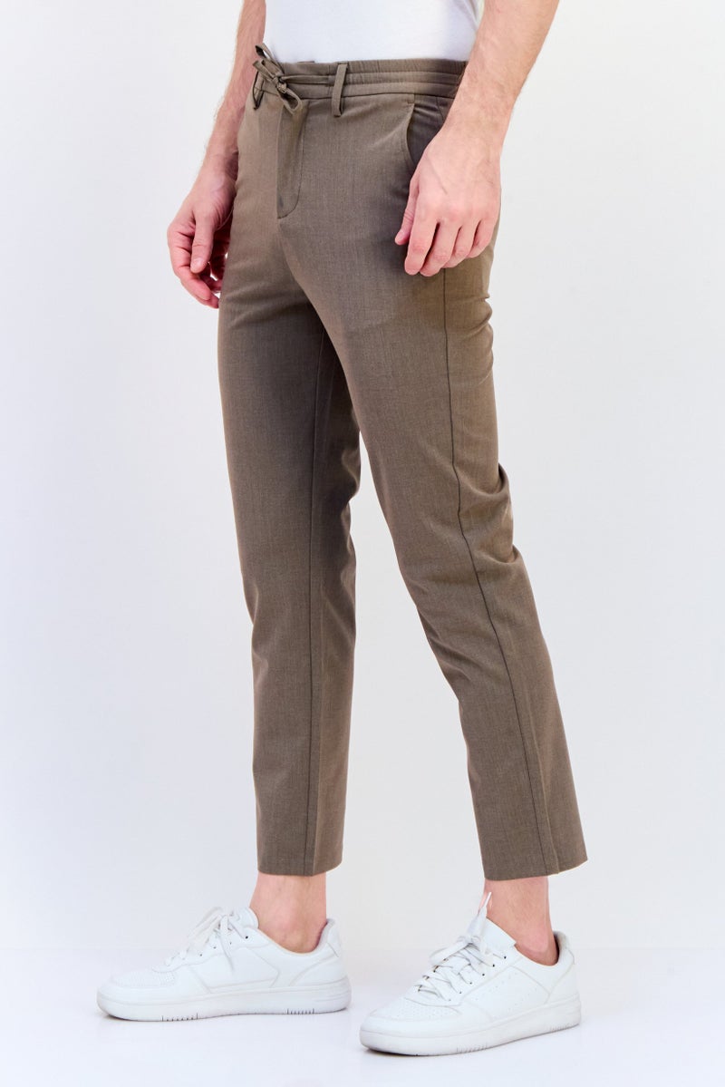 Celio Men Regular Fit Solid Dress Pant, Taupe  - Image 4