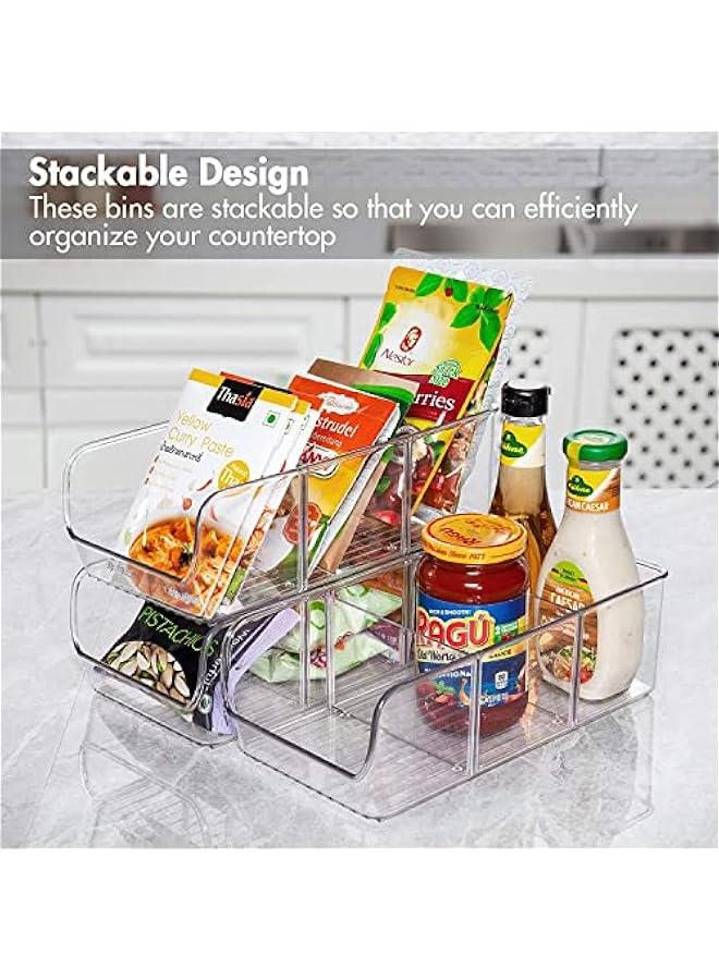 MIXDE 4 Pack Food Packet Organizer Bins, Plastic Clear Pantry Bins for Holding Seasoning Packets, Spice Packets, Pouches, Snacks in Kitchen, Cabinets or Countertop, with 2 Removable Dividers  - Image 4