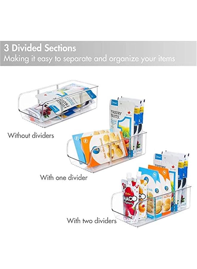 MIXDE 4 Pack Food Packet Organizer Bins, Plastic Clear Pantry Bins for Holding Seasoning Packets, Spice Packets, Pouches, Snacks in Kitchen, Cabinets or Countertop, with 2 Removable Dividers  - Image 5