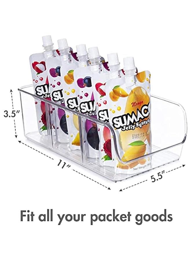MIXDE 4 Pack Food Packet Organizer Bins, Plastic Clear Pantry Bins for Holding Seasoning Packets, Spice Packets, Pouches, Snacks in Kitchen, Cabinets or Countertop, with 2 Removable Dividers  - Image 3