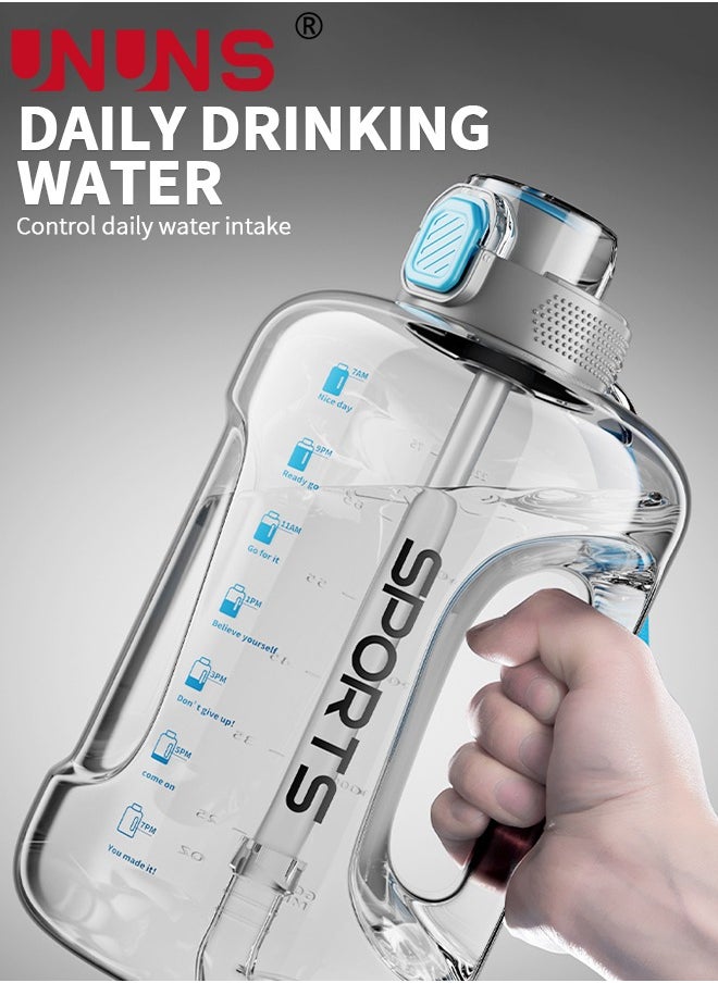 UNUNS - Water Bottle With Time Marker,2.5L Water Bottle With Straw And One-Touch Cap,Reusable Water Bottles With Handle And Bottle Brush ,Eco-Friendly Leak-Proof - Image 1